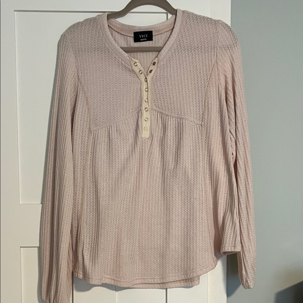 Vici Tan Waffle Knit Henley